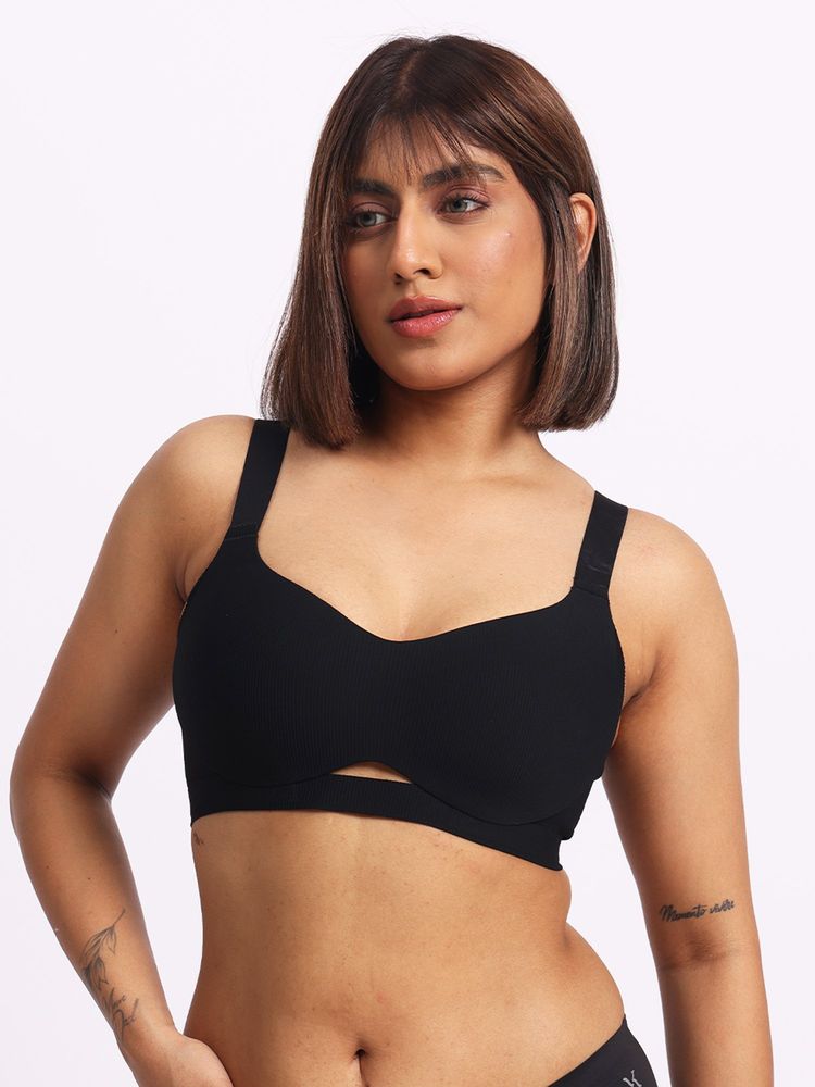Krvvy Wire-Free Comfort For A-C Cup Sizes Everyday Padded Bra Black-image-1