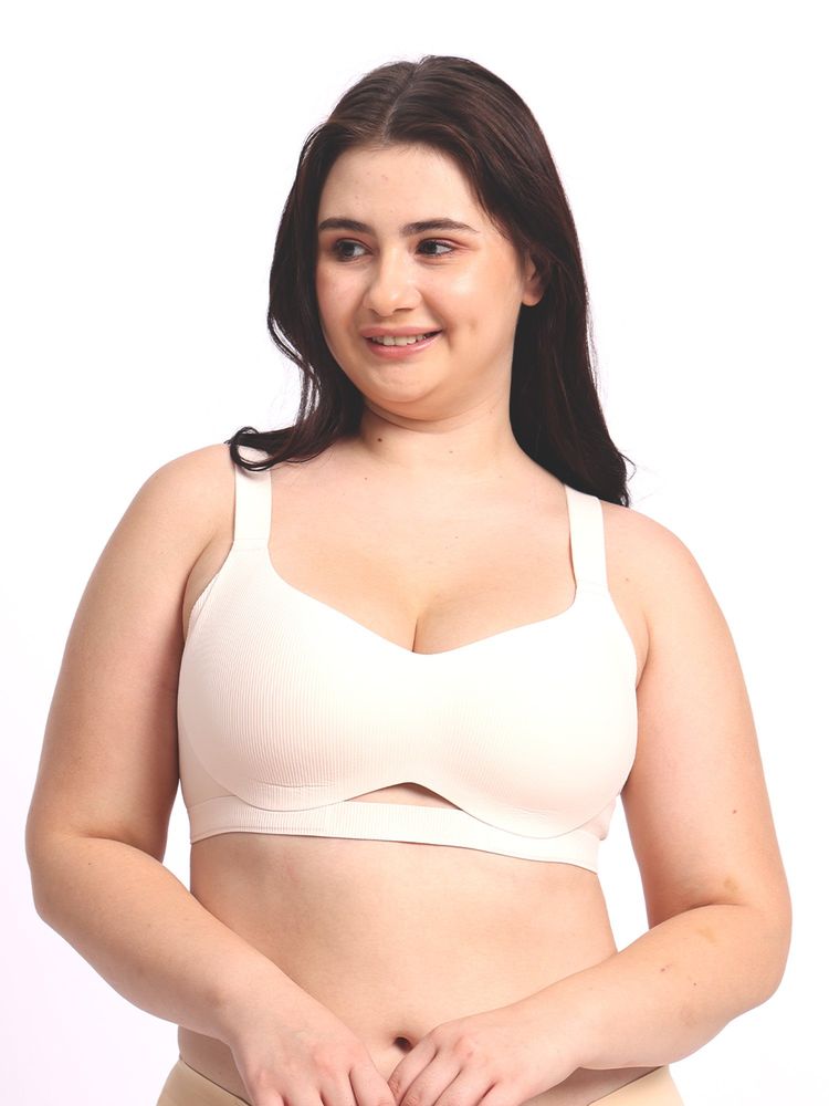 Krvvy Wire-Free Comfort For A-C Cup Sizes Everyday Padded Bra Beige-picture-2