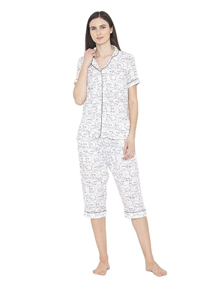 Bonjour Womens White Printed Night Suit-picture-36