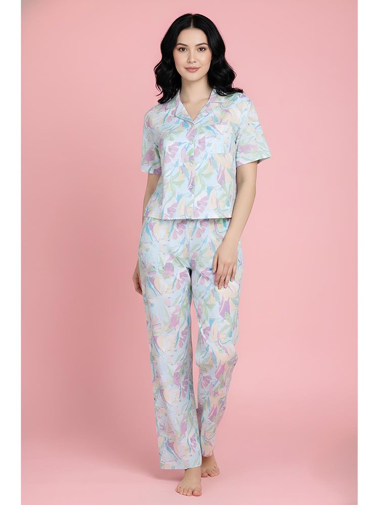 Zivame Knit Poly Nightsuit - Ice Water-picture-5