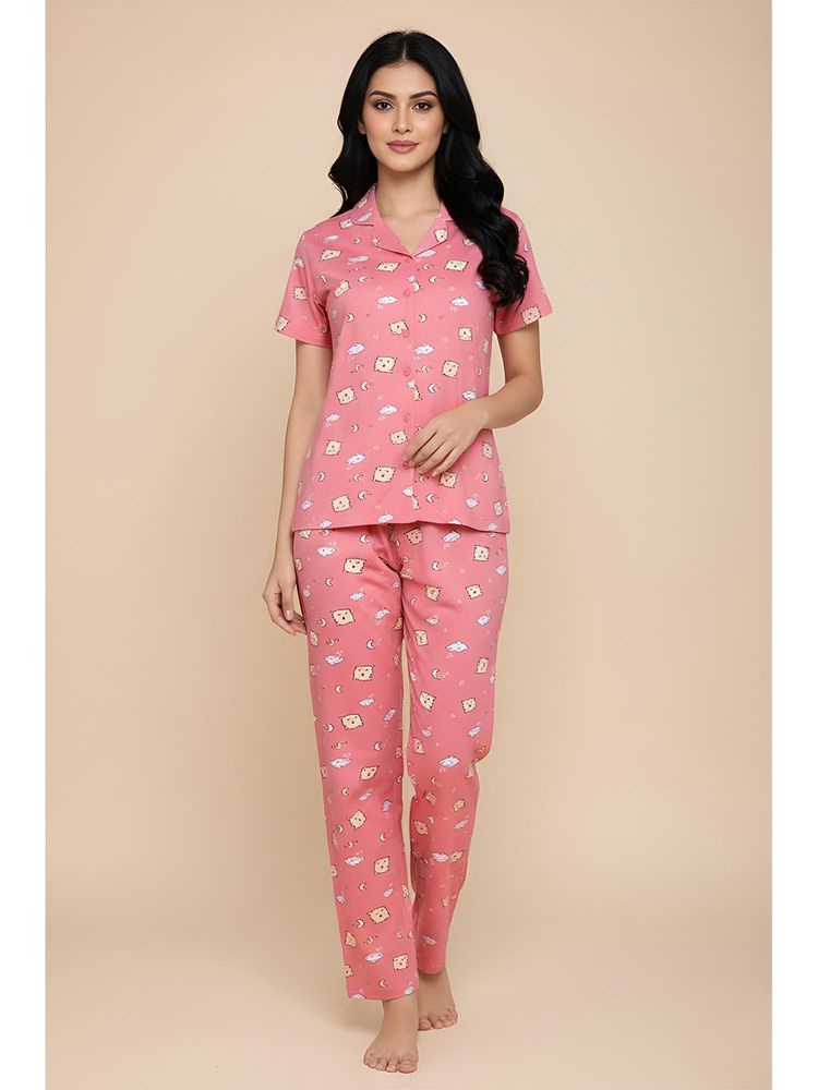 Zivame Farm Lore Knit Cotton Nightsuit - Pink Icing-picture-4