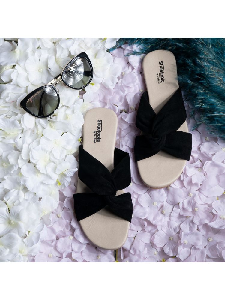 Shoetopia Women Black Open Toe Flats