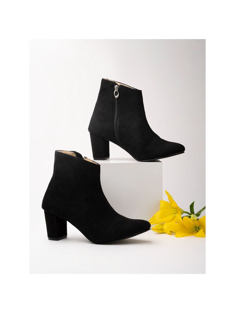 Shoetopia Women Black Solid Suede High-top Boots