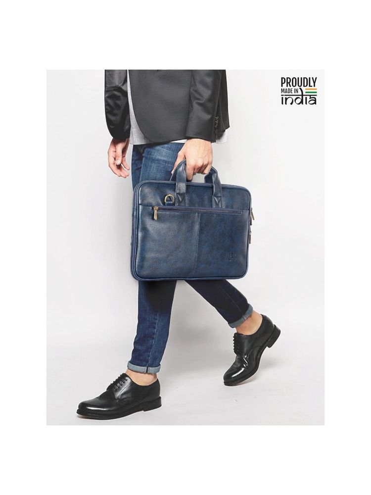 The Clownfish Faux Leather Expandable Capacity 15.6 inch Laptop Bag - Blue-image-37