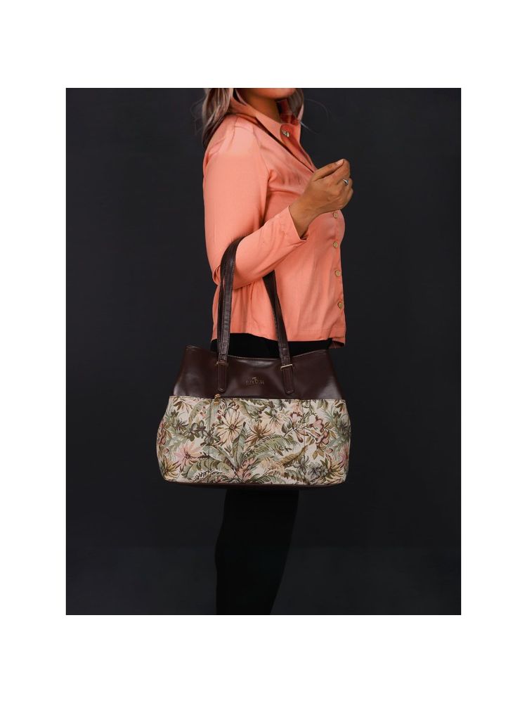 The Clownfish Aveline Collection Faux Leather & Tapestry Handbag - Brown-image-36