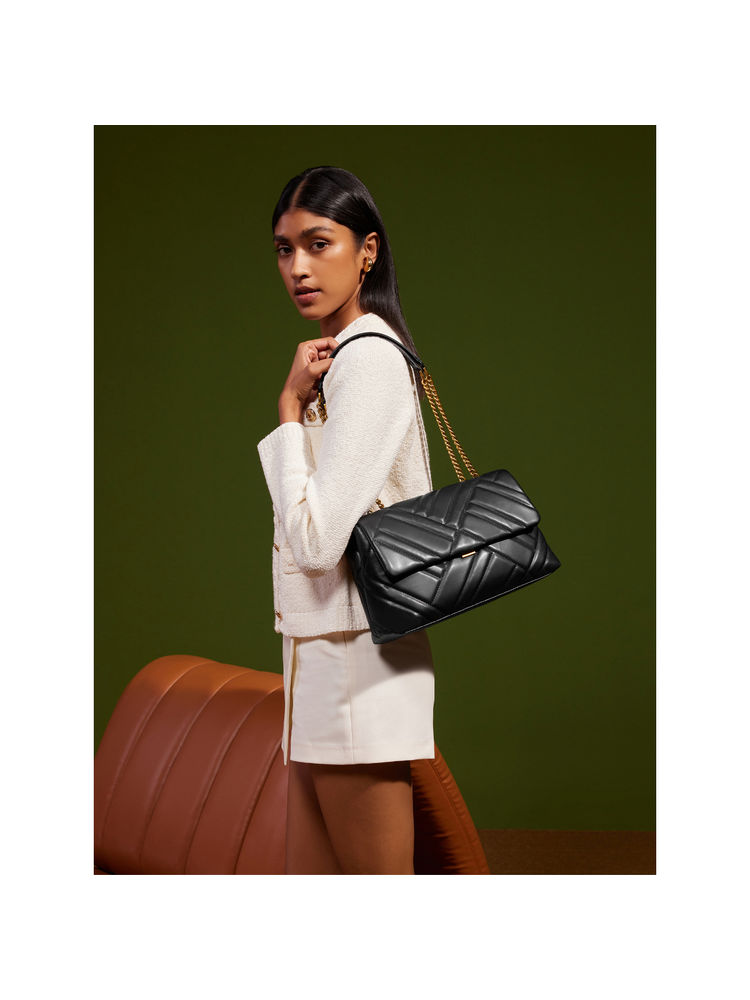 MIRAGGIO Alicia Shoulder Bag with Adjustable Strap for Women - Black (M)