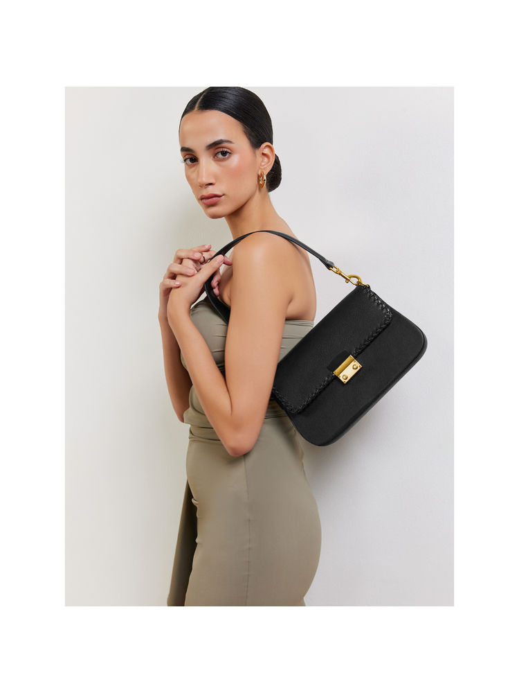 MIRAGGIO Women Black Textured Casual Handbag (S)-picture-13
