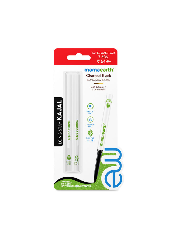 Mamaearth Charcoal Black Long Stay Kajal - Pack of 2