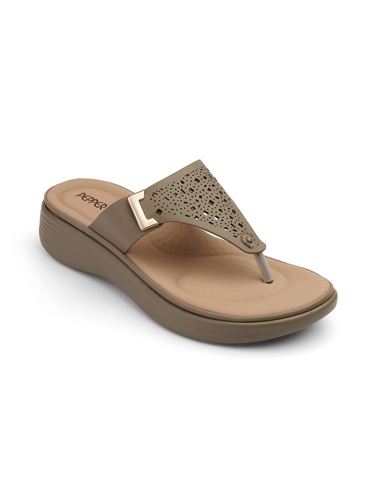 PEPPER Olive Round Toe Pu Pair Of Sandals-image-40