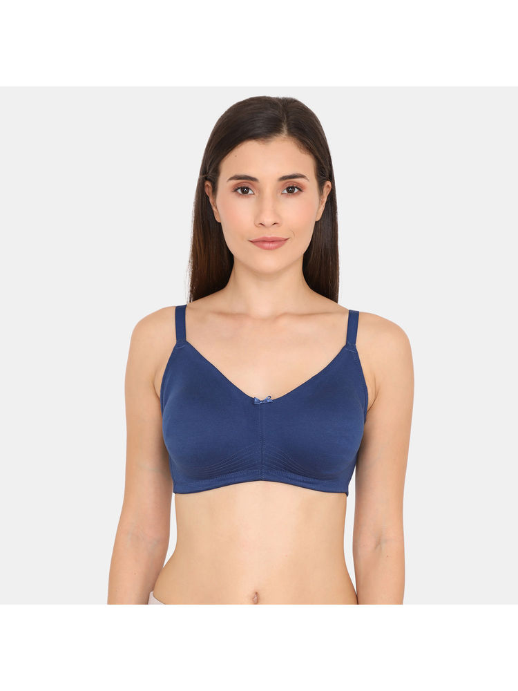 Zivame Double Layered Wirefree No Sag Bra - Navy Peony