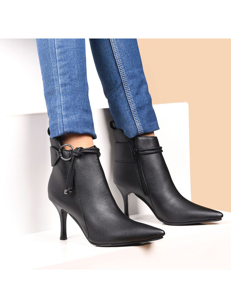 SHUZ TOUCH Women Slim-Heeled Black Regular Ankle Boots-image-36