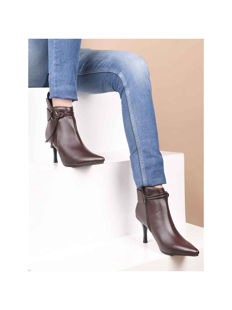 SHUZ TOUCH Women Slim-Heeled Cherry Regular Ankle Boots-image-2