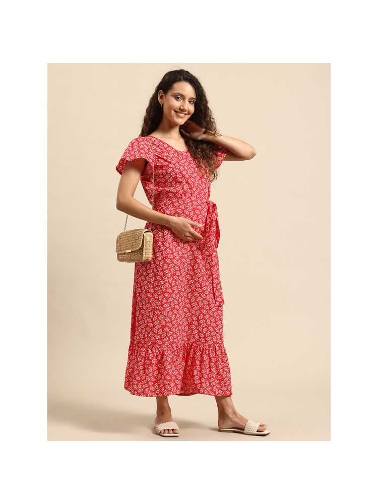 Blush9 Maternity Red Concealed Zip Maternity And Nursing Dress-picture-11
