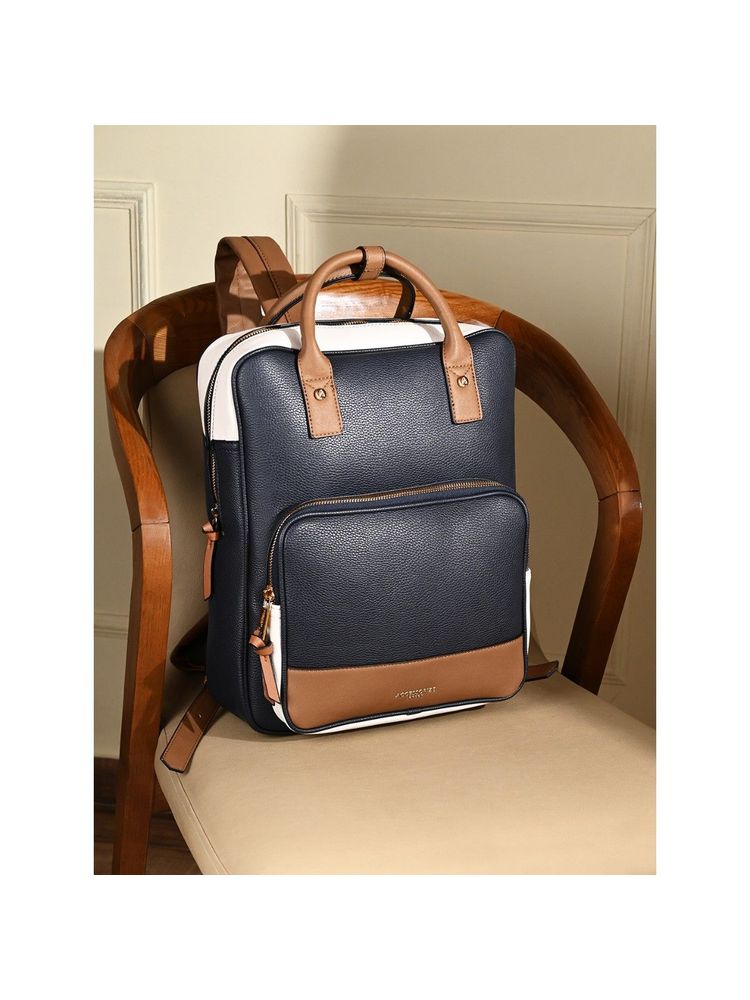 Accessorize London Womens Faux Leather Navy Blue Pocket Handle Backpack with 12 Inch Laptop Sleeve-picture-14