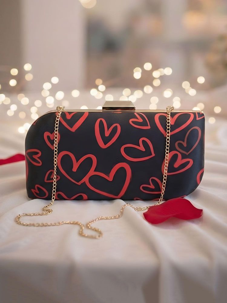 ARTKLIM Elegant Black and Red Heart Printed Clutch-picture-38