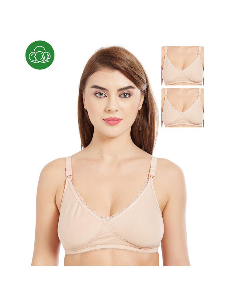 Inner Sense Organic Cotton Antimicrobial Laced Nursing Bra Pack of 3 - Nude-picture-12