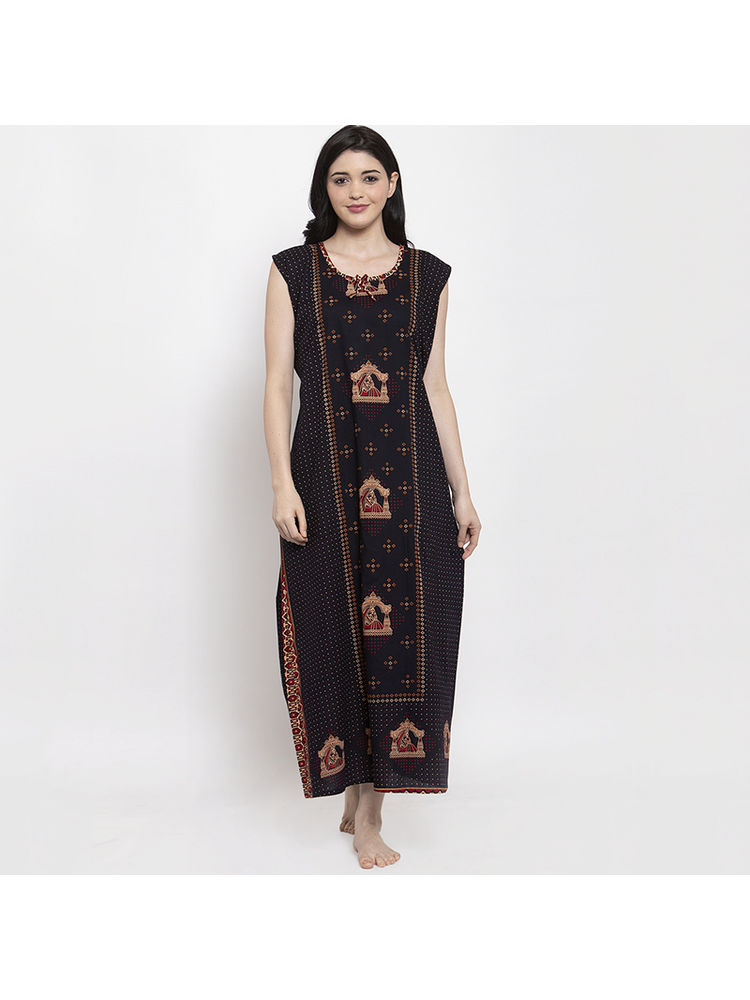 Secret Wish Women's Black Printed Cotton Nighty (Free Size)-picture-28