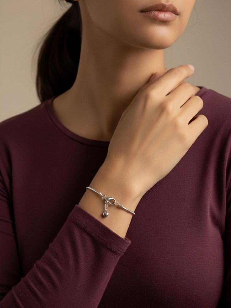 Gahan Womens Silver Plated Heart Snake Chain Bracelet (Adjustable)-picture-30