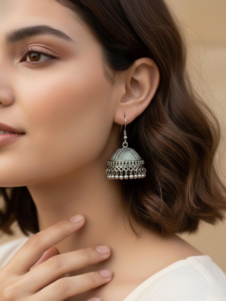 Gahan Women Antique Silver Plated Oxidised Jhumka Earrings-picture-32