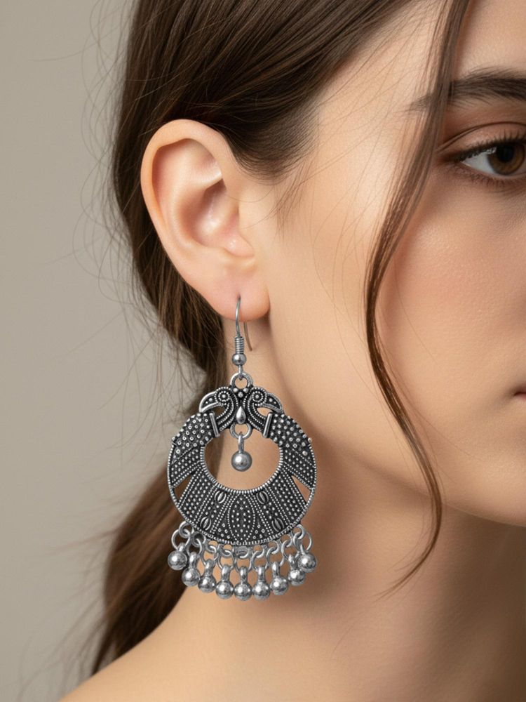 Gahan Womens Oxidized Silver Plated Peacock Design Drop Earrings-picture-16