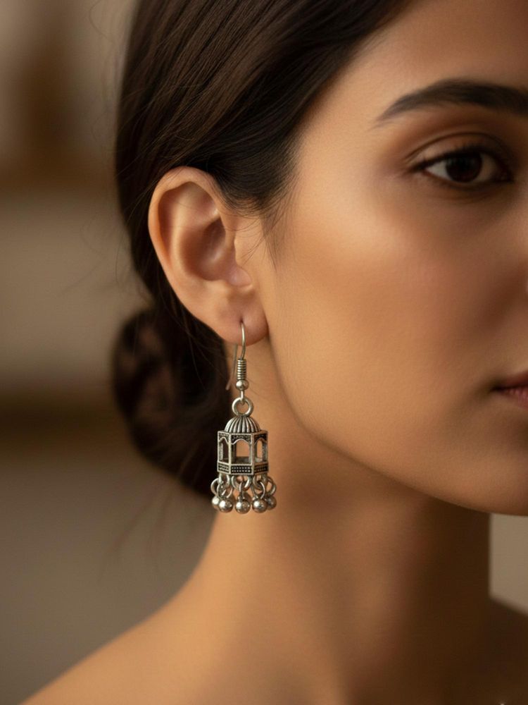 Gahan Women Traditional Oxidized Silver Plated Temple Style Jhumka Earrings-picture-13