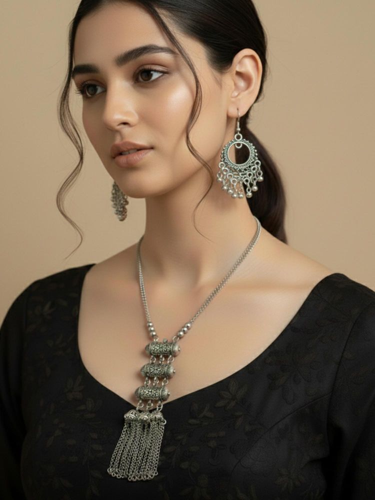 Gahan Womens Silver-Plated Oxidised Tribal Jewellery Set-image-13