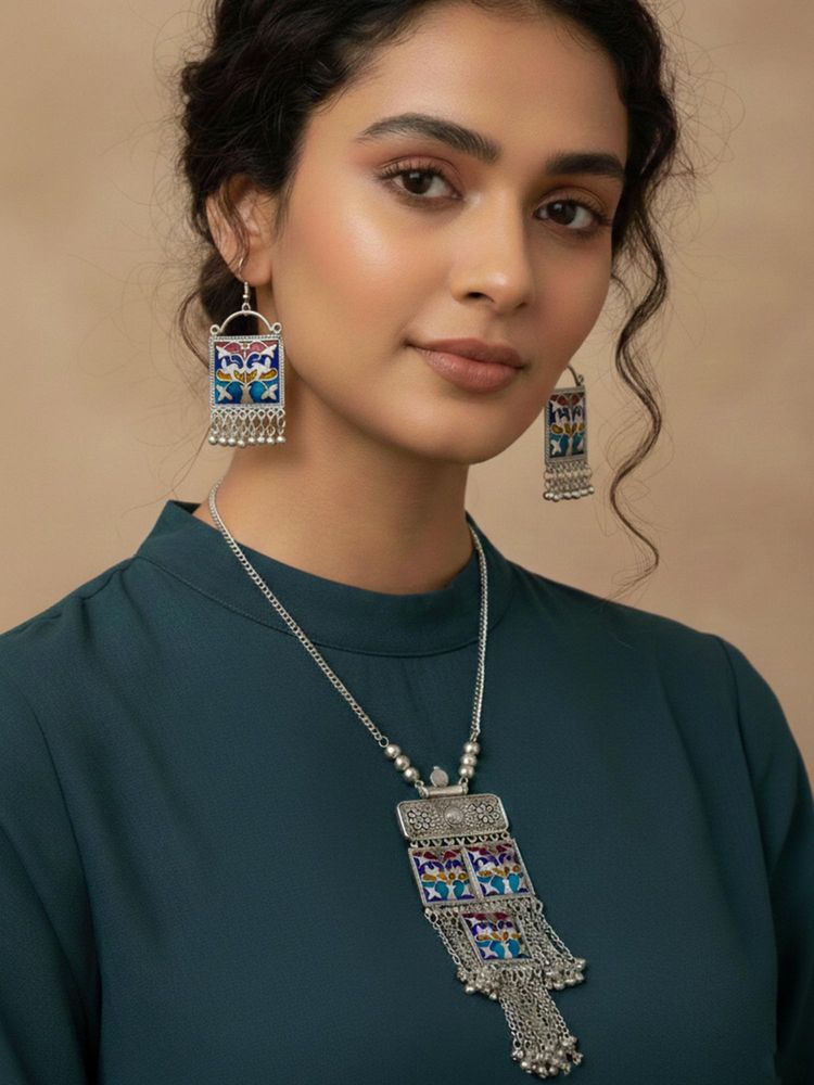 Gahan Women German Silver Long Necklace with Earrings Set-picture-21
