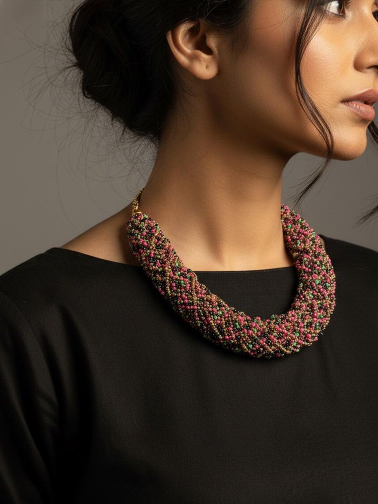 Gahan Women Vintage Braided Beads Multi Coloured Necklace-picture-40