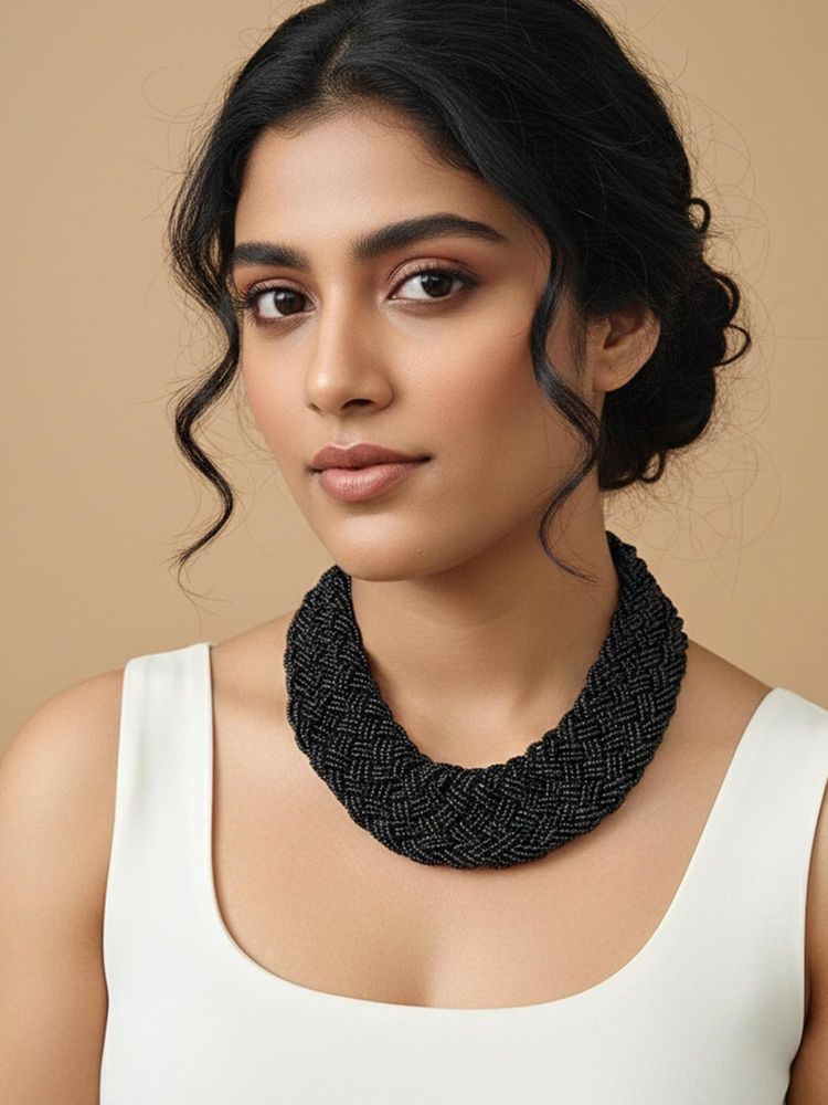 Gahan Women Vintage Braided Beads Black Coloured Necklace-picture-25