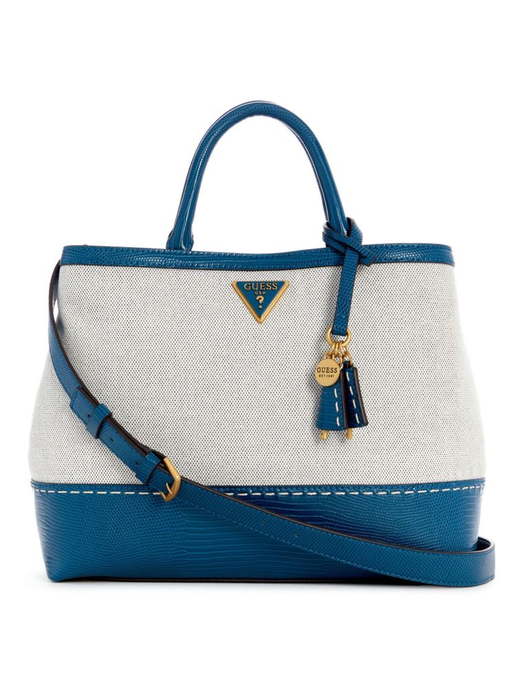 guess fashion Guess Women Blue Cotton Blend Colorblock Satchel Bag and Detachable Strap-picture-12