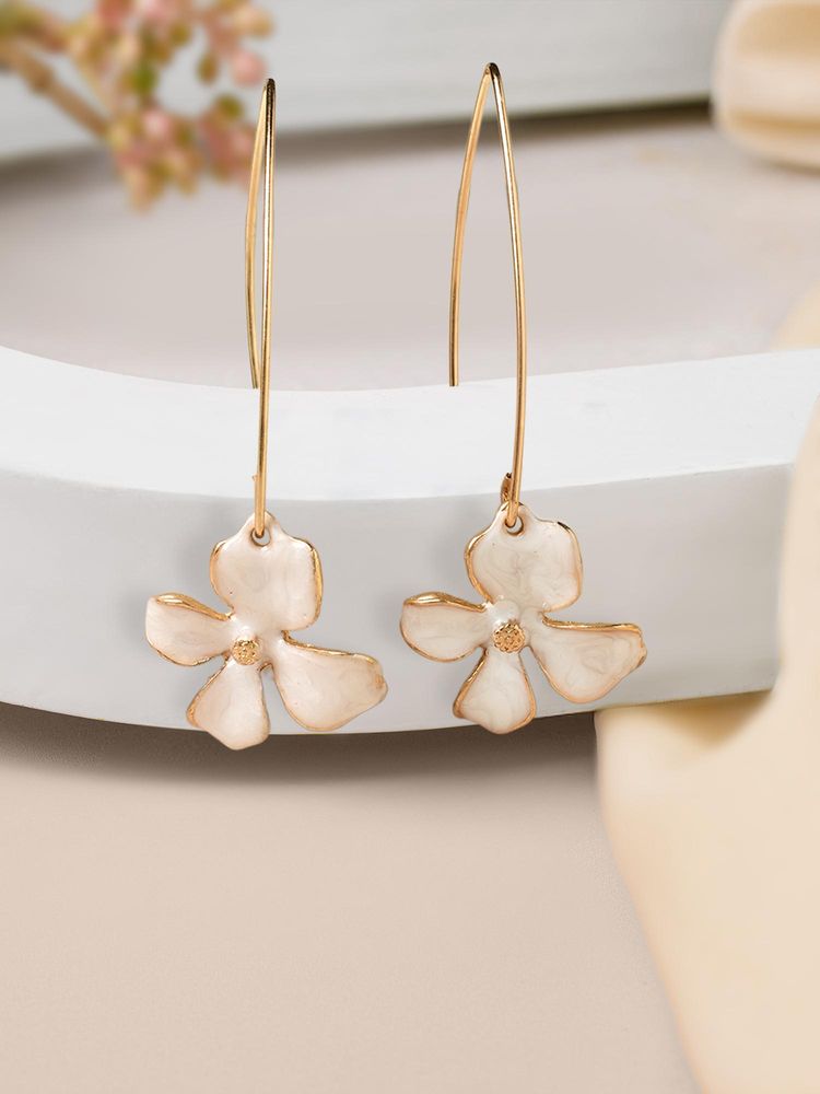 Zaveri Pearls White Enamelling Contemporary Flower Drop Earring-Zpfk21870-image-12