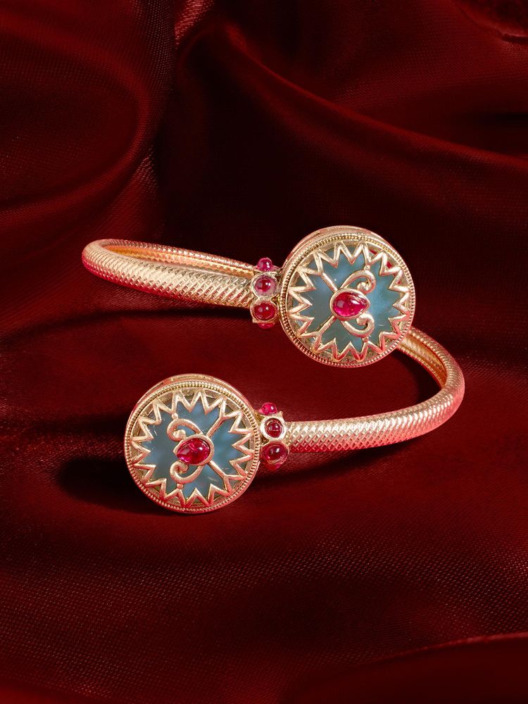Zaveri Pearls Mint Green Pink Stones Embellished Fusion Kada Bracelet-Zpfk21899-image-28