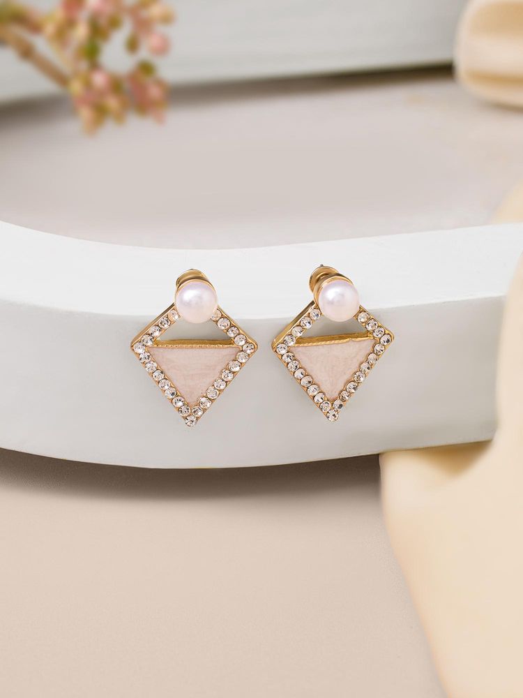 Zaveri Pearls Gold Tone Austrian Diamonds Contemporary Enamel Studs Earring-Zpfk21974-image-0