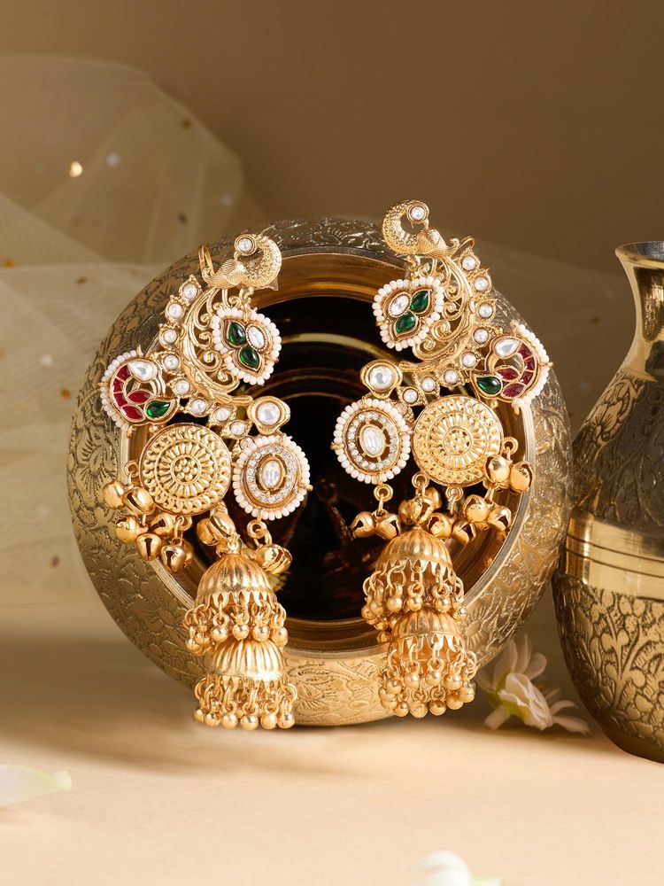 Zaveri Pearls Gold Tone Stones Ghungroo Statement Ear Cuff Jhumka Earring-Zpfk21989-image-3