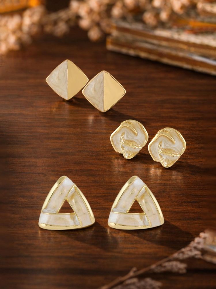 Zaveri Pearls Pack Of 3 Gold Tone Contemporary Enamel Studs Earrings-Zpfk22059-image-1