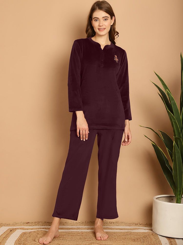 Aerowarm Women Printed Night Suit Wine-image-17