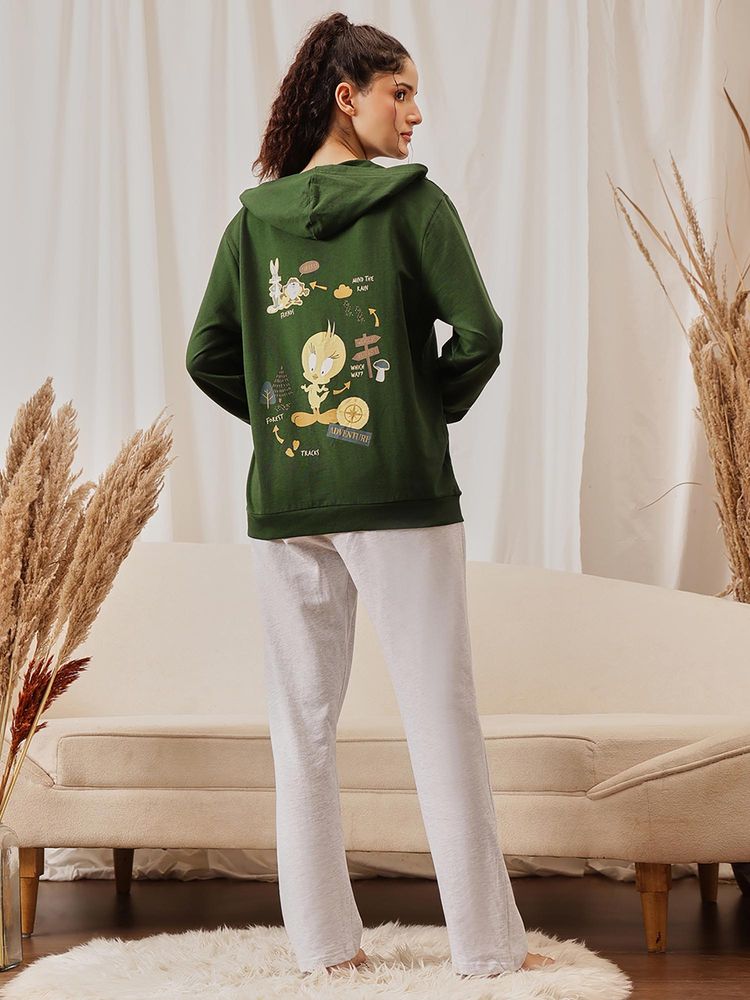 Clovia Women Terry Cotton Sweatshirt With Hoodie And Pyjama-image-39