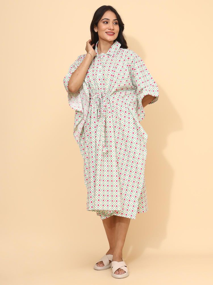 YELLOW BLOOM Floral Mosaic Printed Short Kaftan Coral Mosaic-image-5