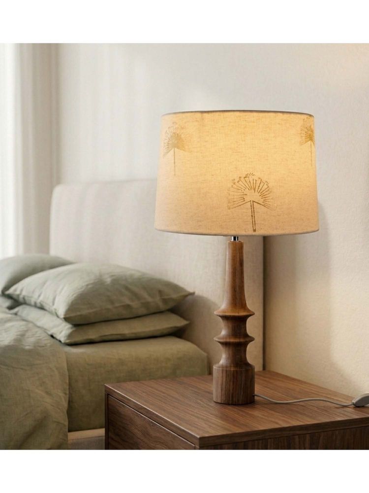 Freedom Tree Turned Handcrafted Wood Table Lamp in Printed White Drum Shade-image-2