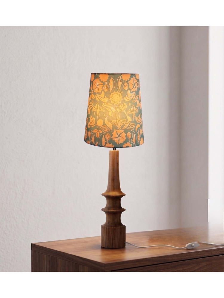 Freedom Tree Turned Handcrafted Wood Table Lamp in Printed Blue Taper Shade-image-15