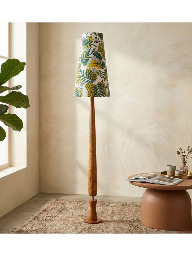 Freedom Tree Balance Sculptural Minimal Natural Wooden Floor Lamp with Printed Green Shade-image-20