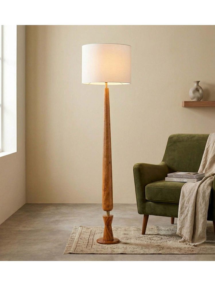 Freedom Tree Balance Sculptural Minimal Natural Wooden Floor Lamp with Texture Off White Shade-image-7
