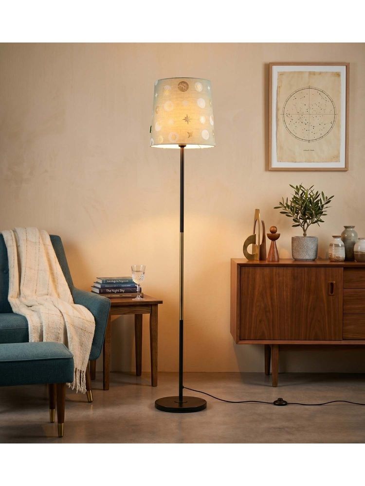 Freedom Tree Modern Slim Black Metal Floor Lamp with Printed Gold Shade-image-7