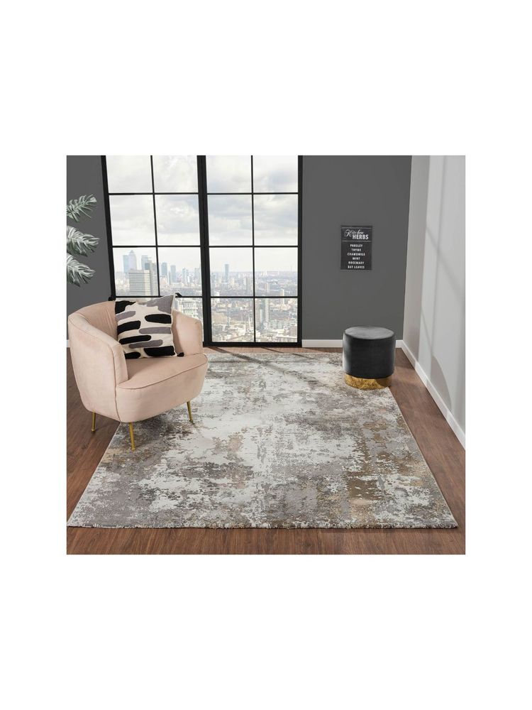 OBSESSIONS Machine Made Anti-Static Abstract 4x6 Carpet, Grey & Rust-image-24