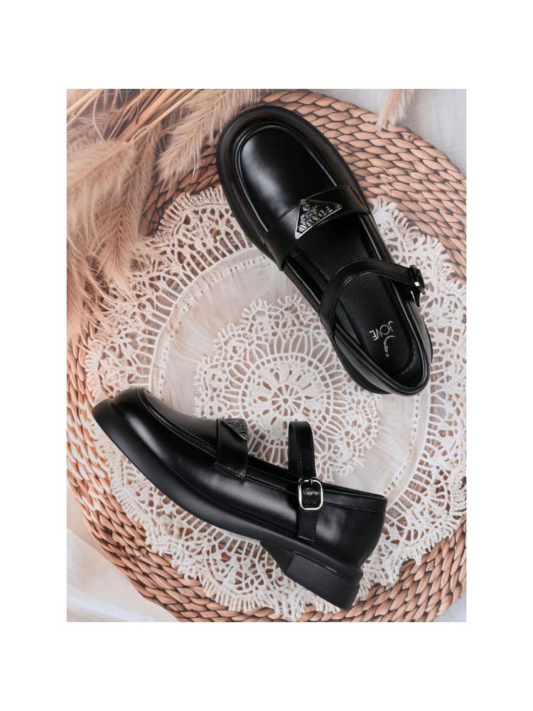 Jove Women Black Solid Mary Jane Ballerinas Black-image-34