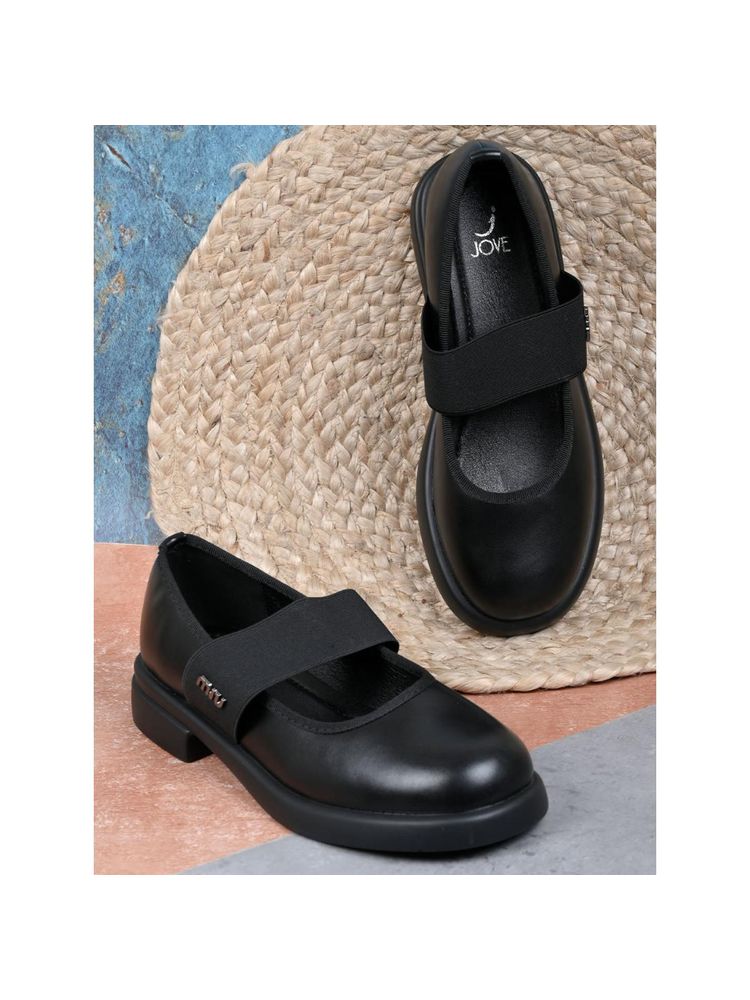 Jove Women Black Solid Mary Jane Ballerinas Black-image-4