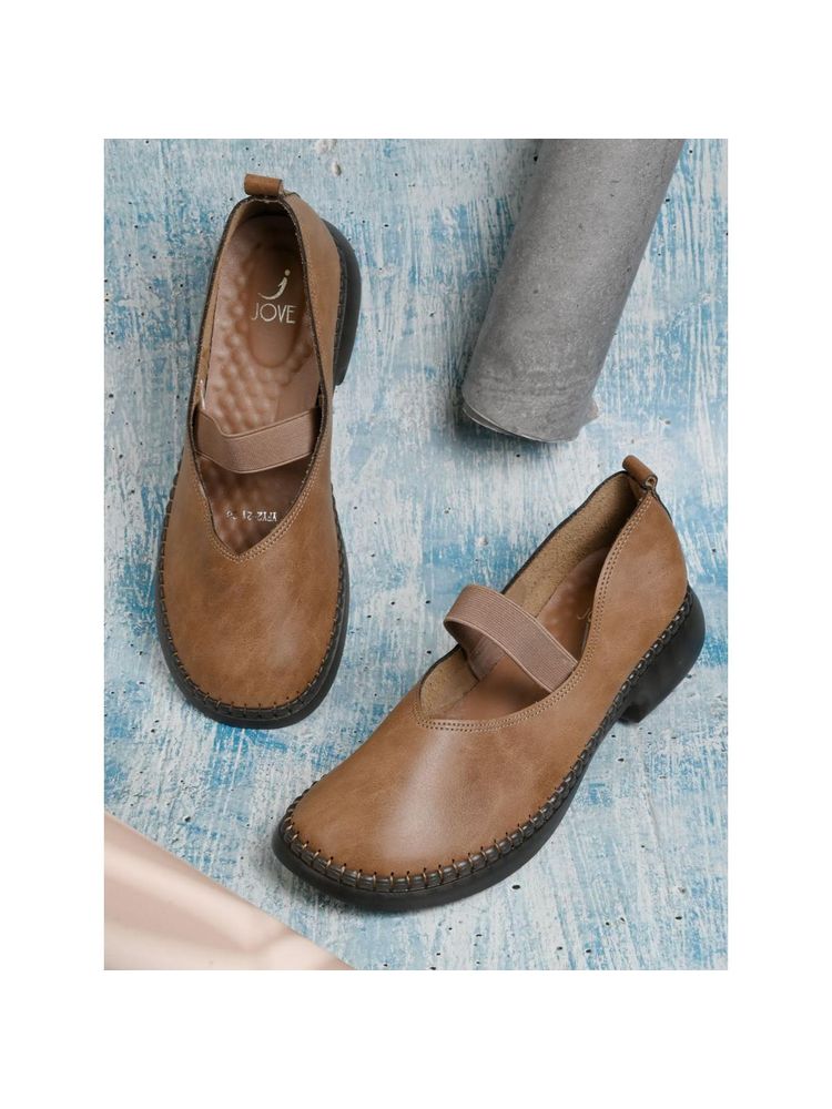 Jove Women Khaki Solid Ballerinas Khaki-image-32