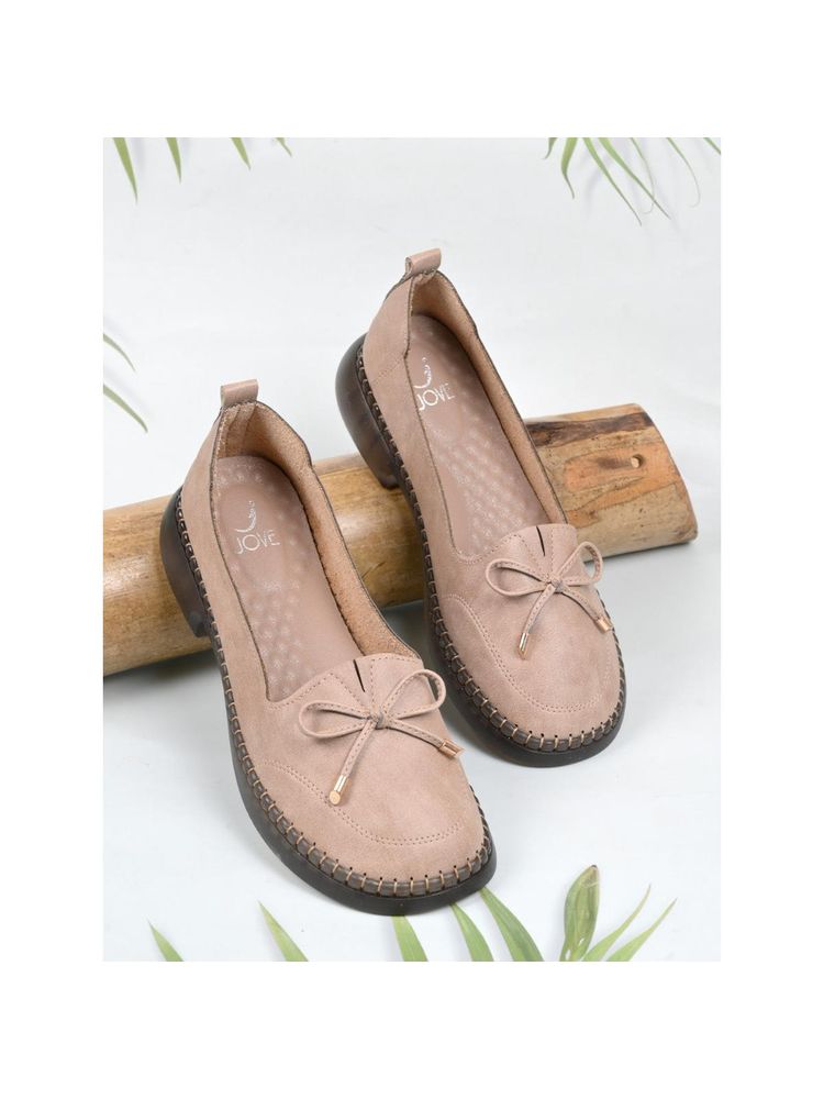 Jove Women Grey Solid Bow Loafers Grey-image-37