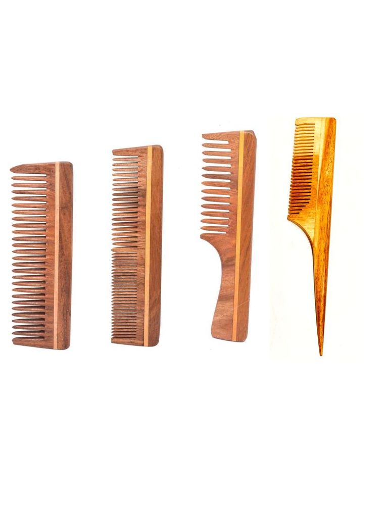 Gorgio Professional Neem wooden Hair Combs For Unisex Pack Of 4 - GHC-0067 (Colour/Shape May Vary)-picture-17