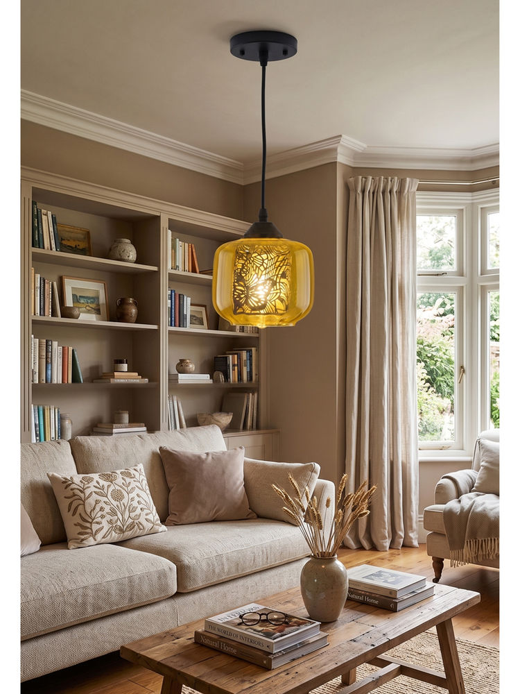 DecorativeRay Yellow Amber Glass Decorative Warm Ambient Modern Pendant Hanging Light-image-41